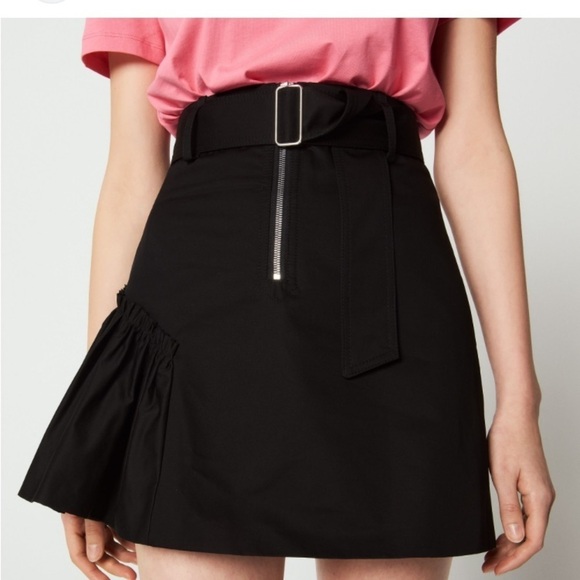 Sandro Paris flared ruffle skirt belted neutral designer Emily in Paris flirty - Picture 1 of 8